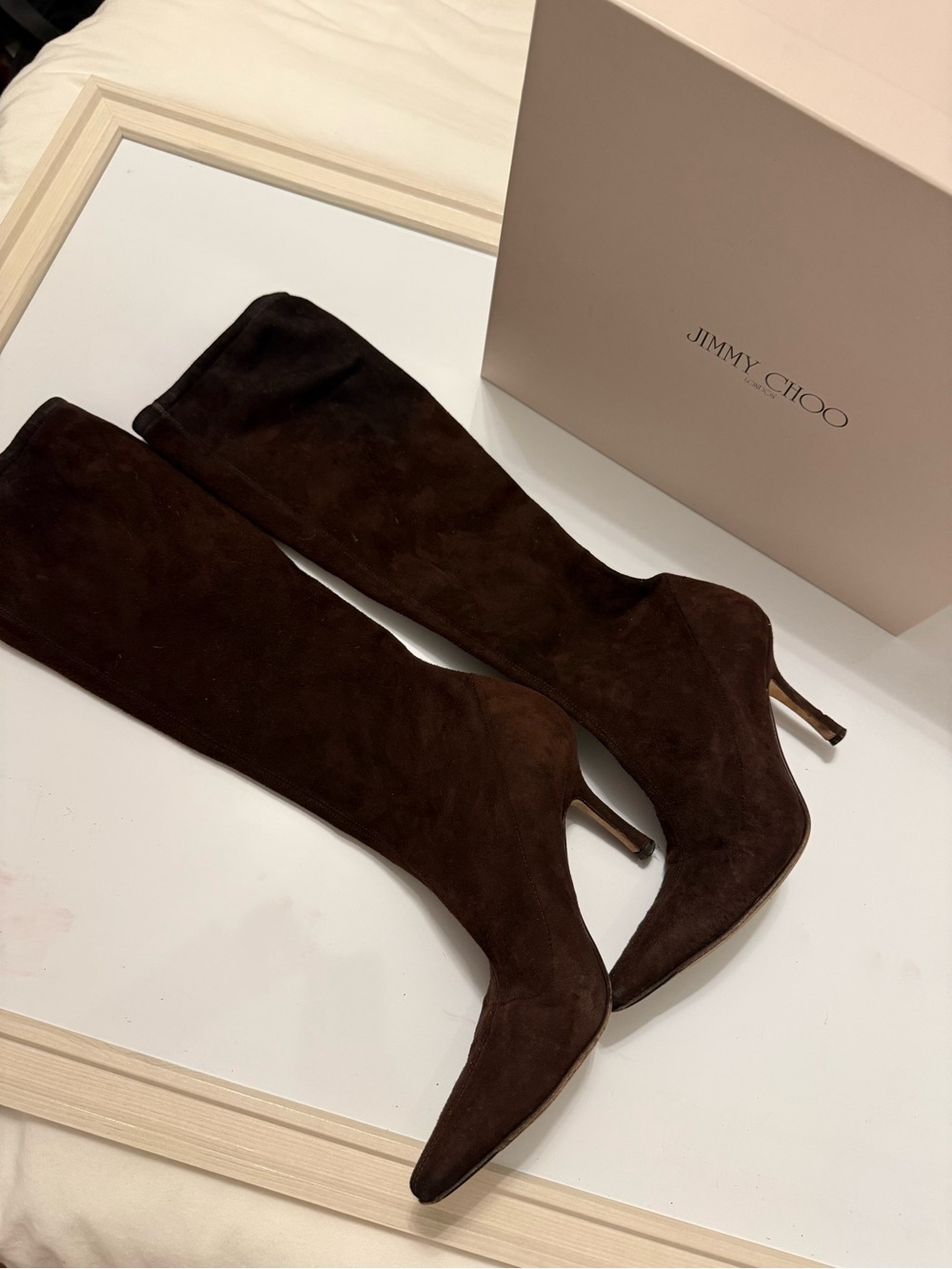 Jimmy Choo Dark Brown Suede Over-the-Knee Stiletto Boots